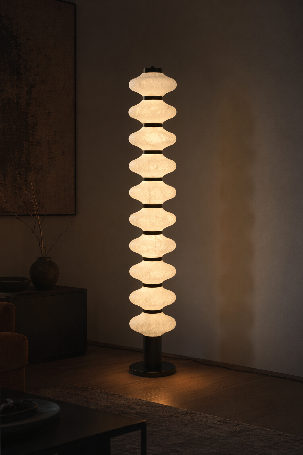Modern Mulberry Silk Stacked Floor Lamp in Matte Black and White - product image 10