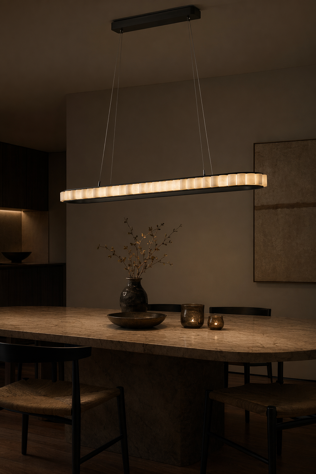 Modern Alabaster Linear Island Chandelier in Matte Black - 10 10-night-mood