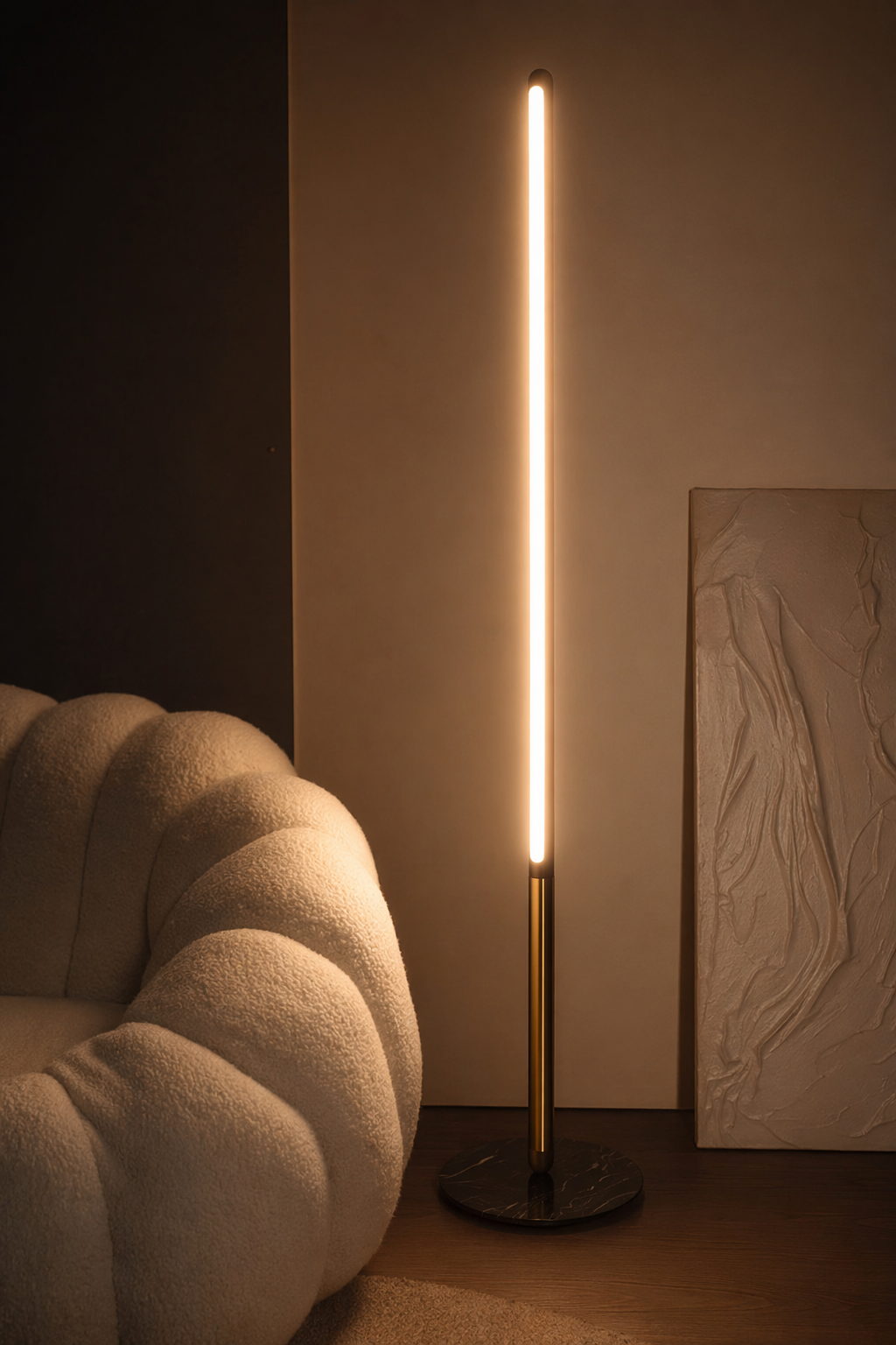 Modern Walnut LED Floor Lamp with Marble Base - generated main 10 10-night-mood
