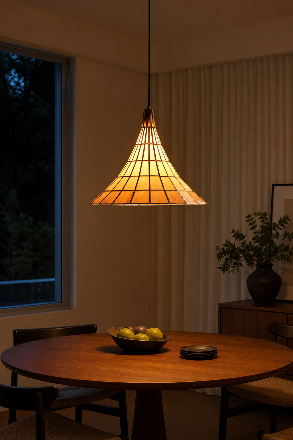 Modern Amber Shell Cone Pendant Light - 10 10-night-mood
