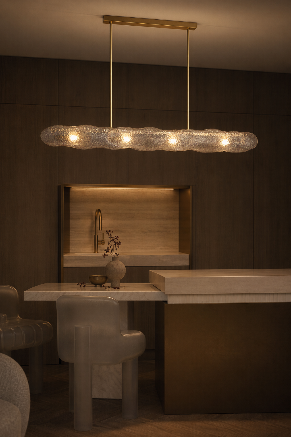 Modern Textured Glass Linear Island Chandelier - 10 10-night-mood
