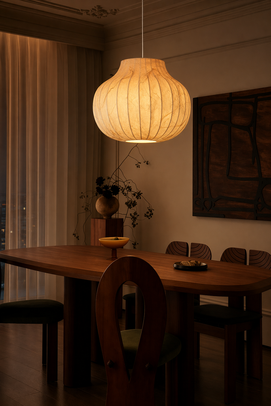 Modern Ribbed Silk Globe Pendant Light - generated workflow 10 10-night-mood