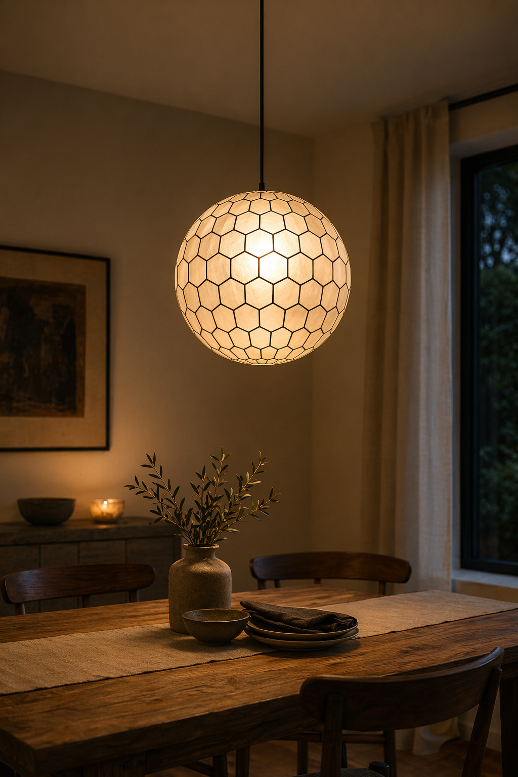 Modern Capiz Honeycomb Globe Pendant Light - 10 10-night-mood