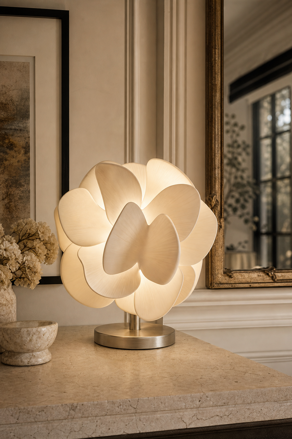 Sculptural Ceramic Petal Table Lamp night mood