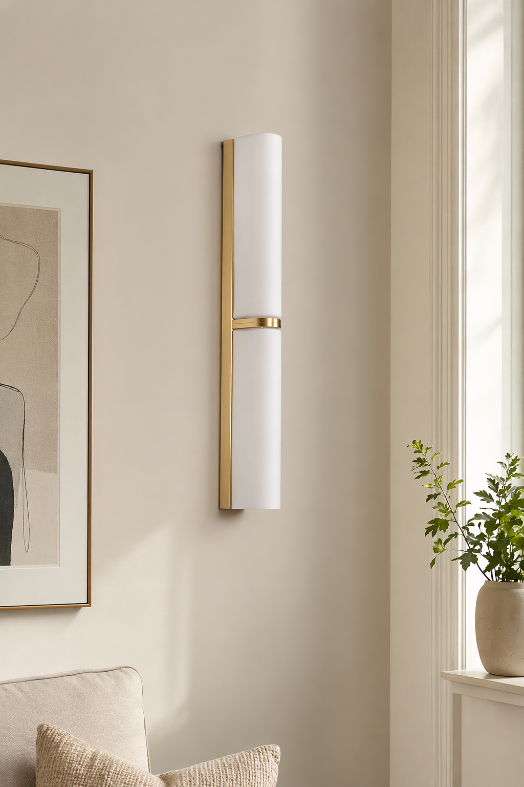 Modern Brushed Brass Milky Glass Wall Sconce - generated main 10 10-product-profile