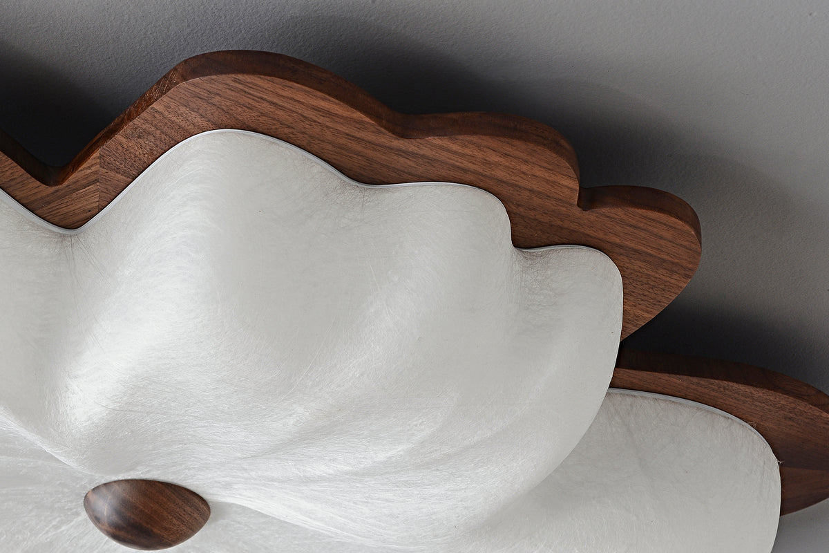 Modern Mulberry Silk Flower Ceiling Light in Walnut and White - 10 10-product-real-angle