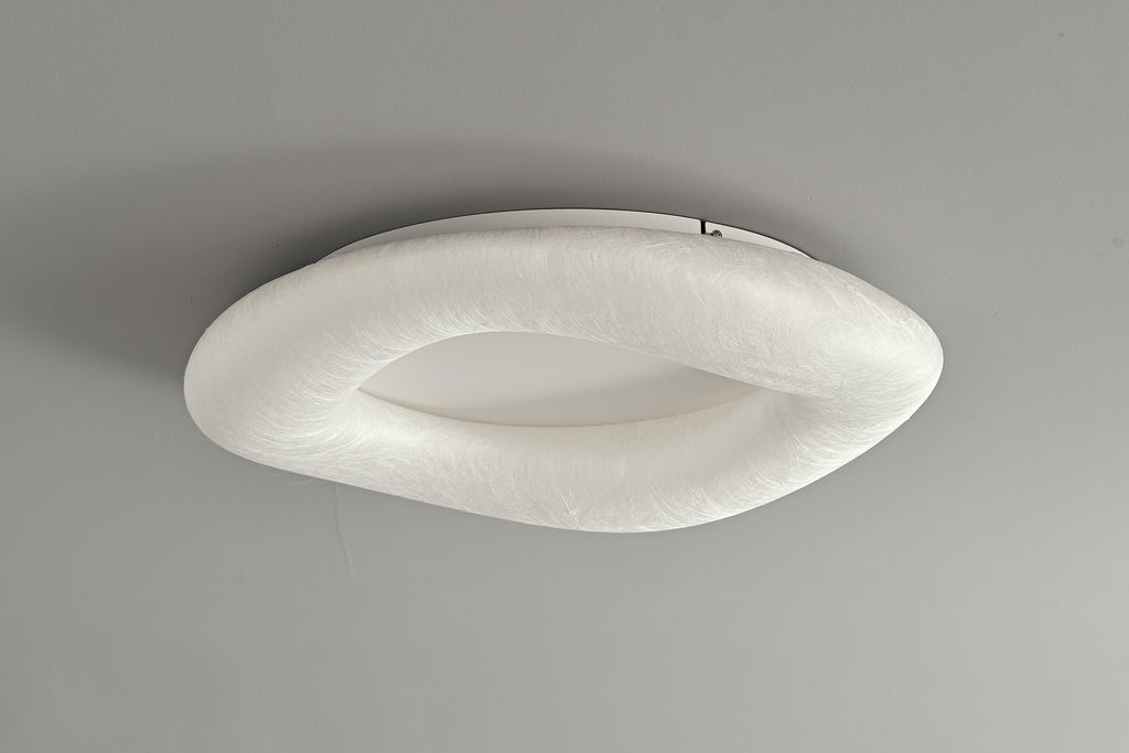 Modern Mulberry Silk Ring Ceiling Light in White - 10 10-product-real-lit-angle