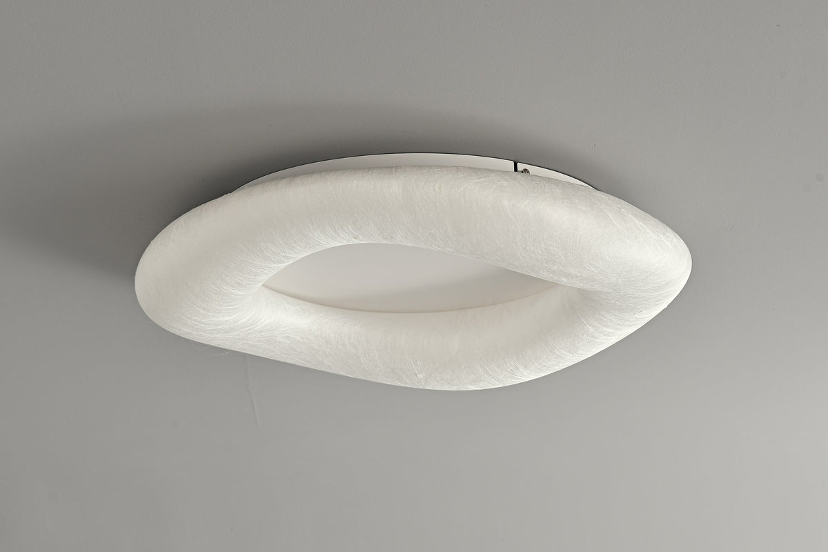 Modern Mulberry Silk Ring Ceiling Light in White - 10 10-product-real-lit-angle