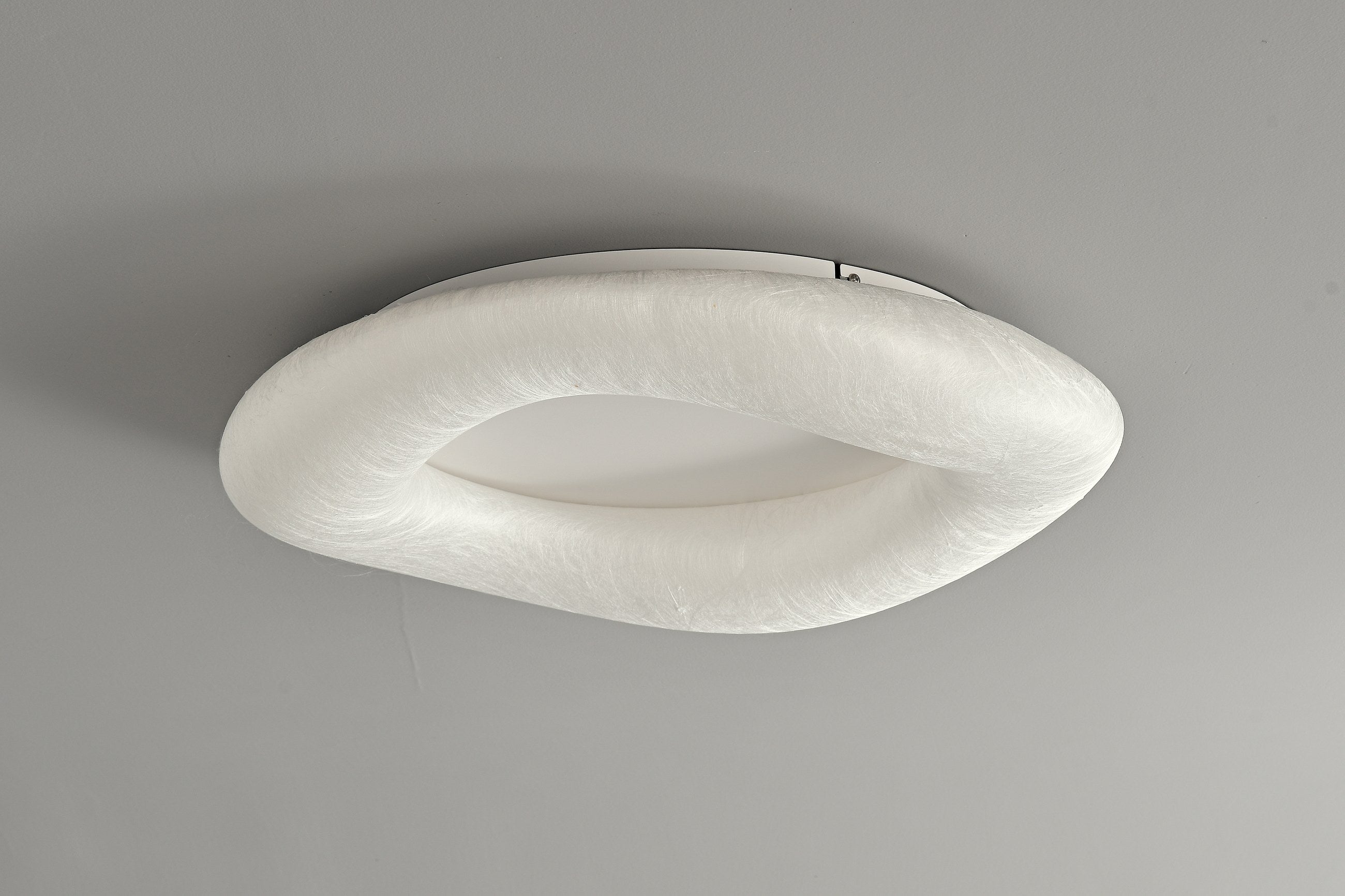 Modern Mulberry Silk Ring Ceiling Light in White - 10 10-product-real-lit-angle