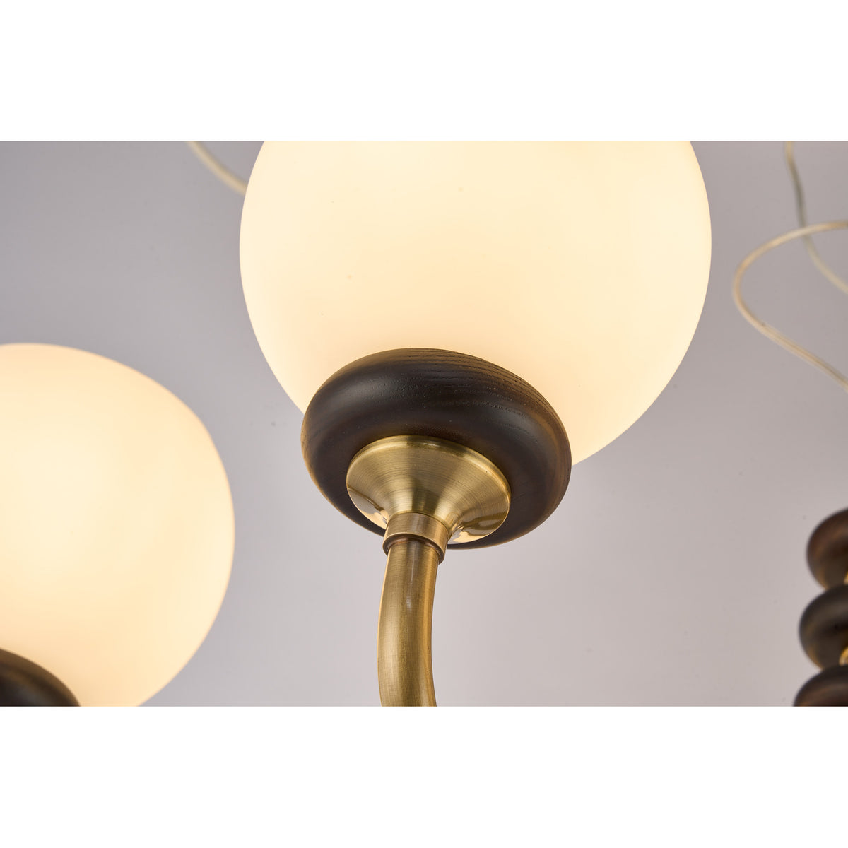 Supplier real detail photograph of the Ravenelle rounded opal shade and dark ash-wood collar