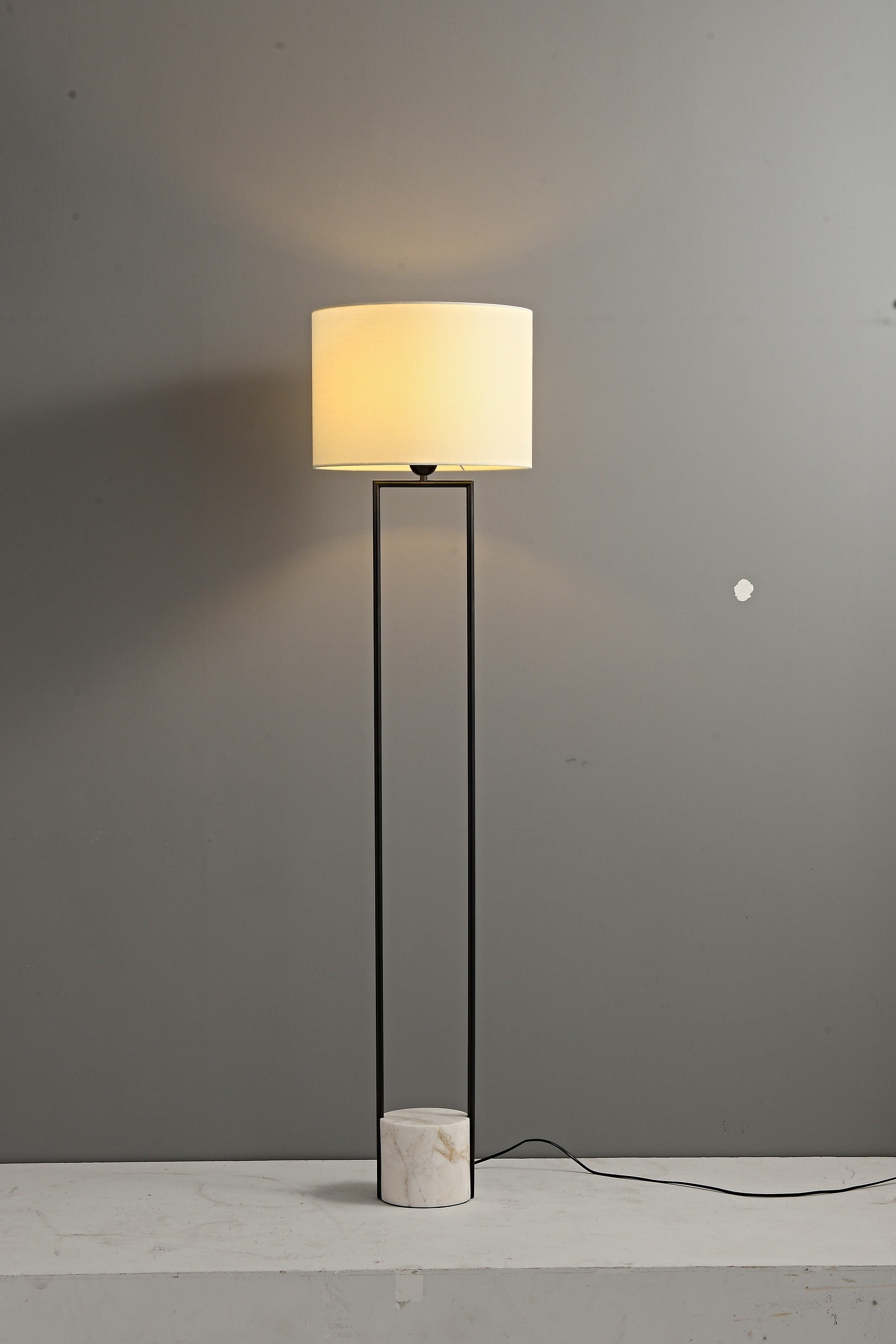 Modern Marble Base Copper Frame Floor Lamp - 21 10-real-black-copper-lit-full