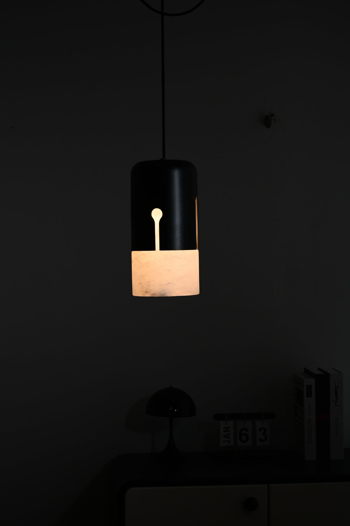 Modern Alabaster Cylinder Pendant Light in Matte Black - 10 10-real-dark-glow