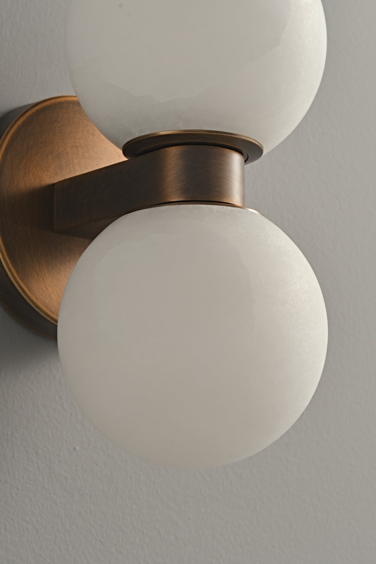 Modern Alabaster Double Globe Wall Sconce in Antique Brass - 10 10-real-detail-off