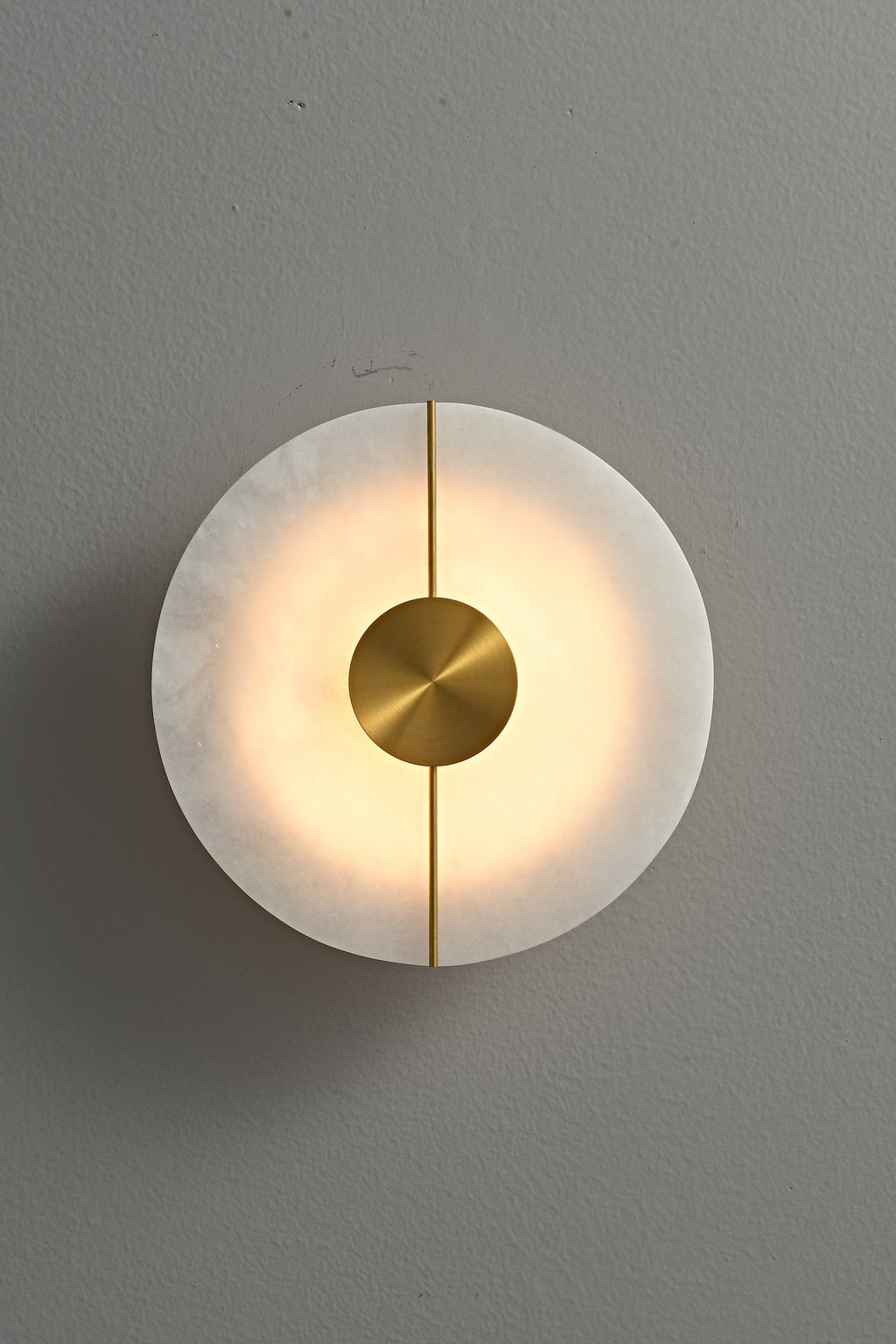 Modern Snowflake Alabaster Round Wall Sconce in Natural Brass - 10 10-real-front-off