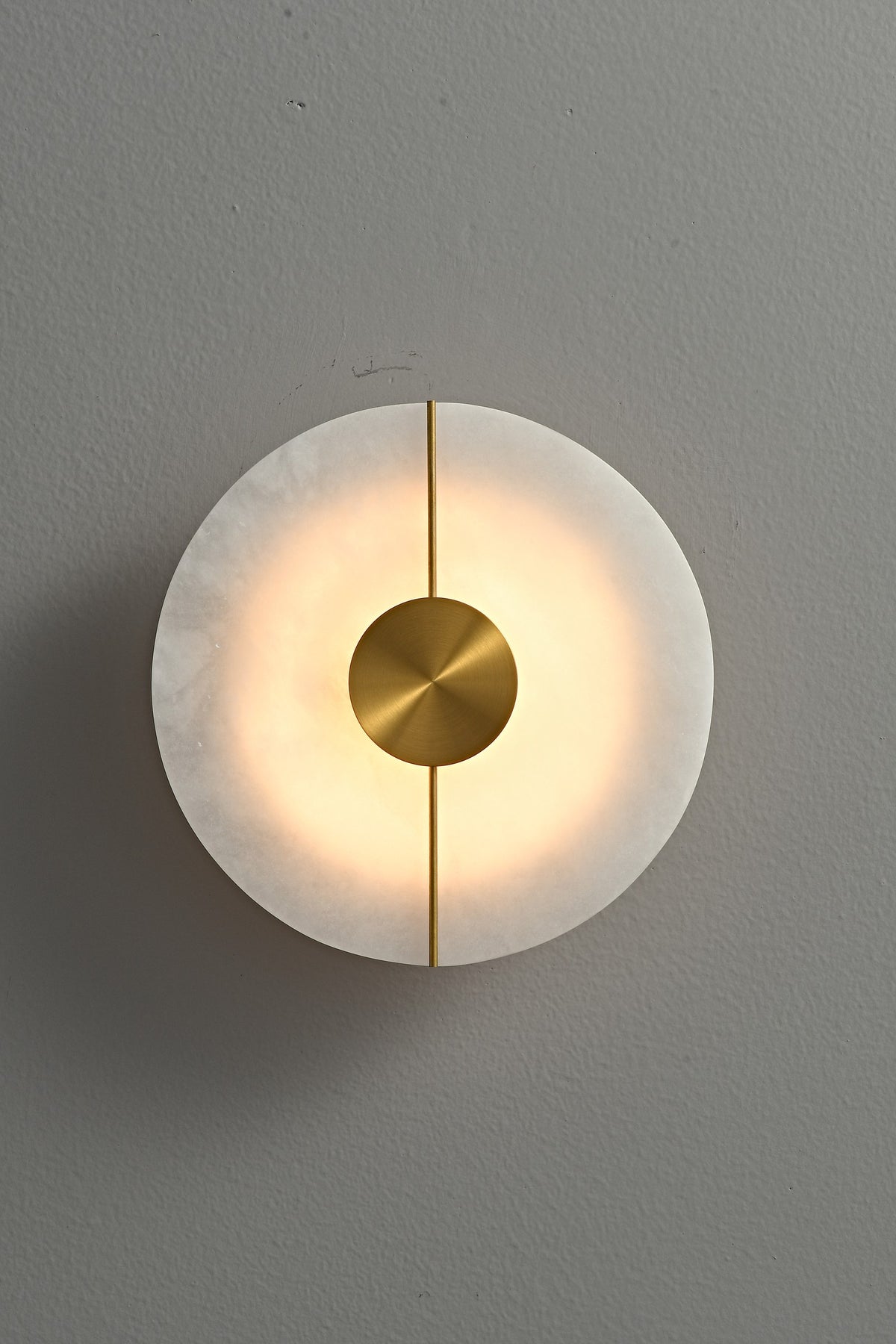 Modern Snowflake Alabaster Round Wall Sconce in Natural Brass - 10 10-real-front-off