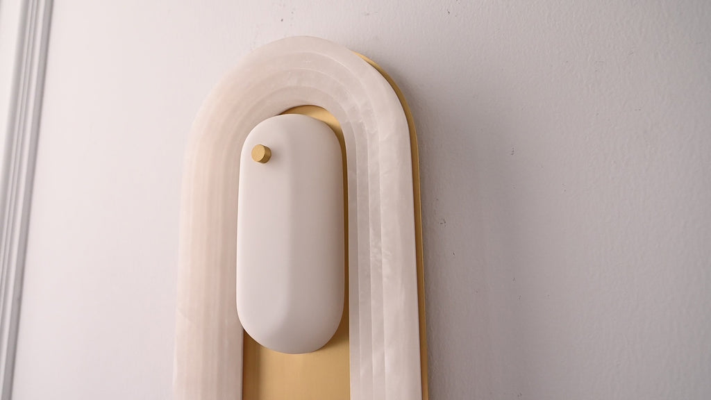 Modern Spanish Alabaster Arched Wall Sconce in Natural Brass - 10 real photo 6