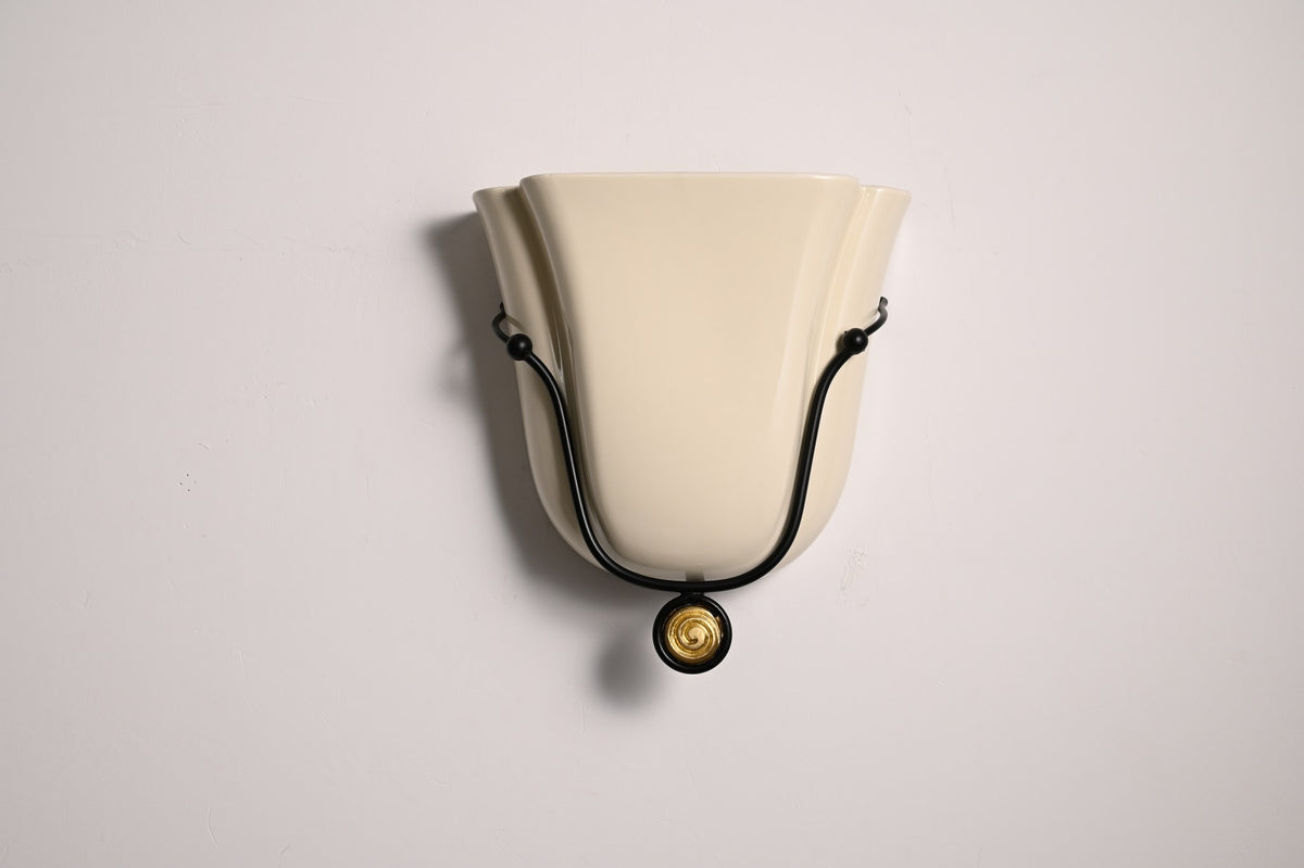 Modern Ceramic Cup Wall Sconce with Brass Accent - 10 10-real-shot-ceramic-cup-wall-sconce-front