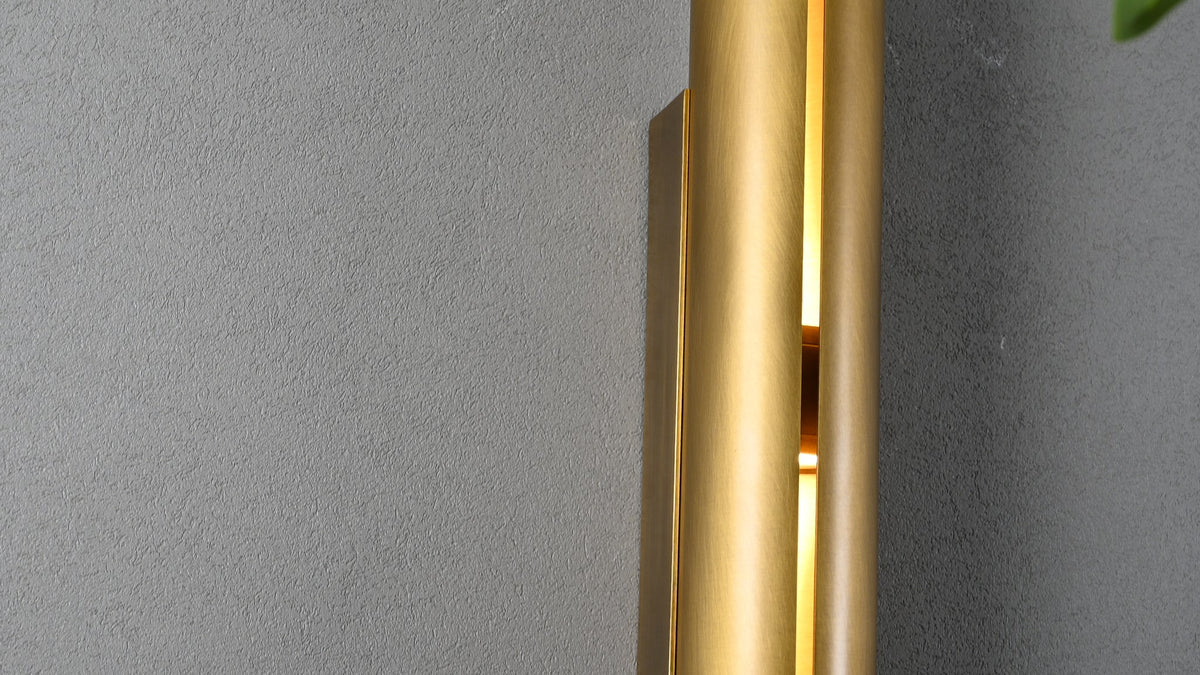 Modern Brass Cylinder LED Wall Sconce in Red Antique Brass - 10 10-real-shot-cylinder-led-wall-sconce-wall-view
