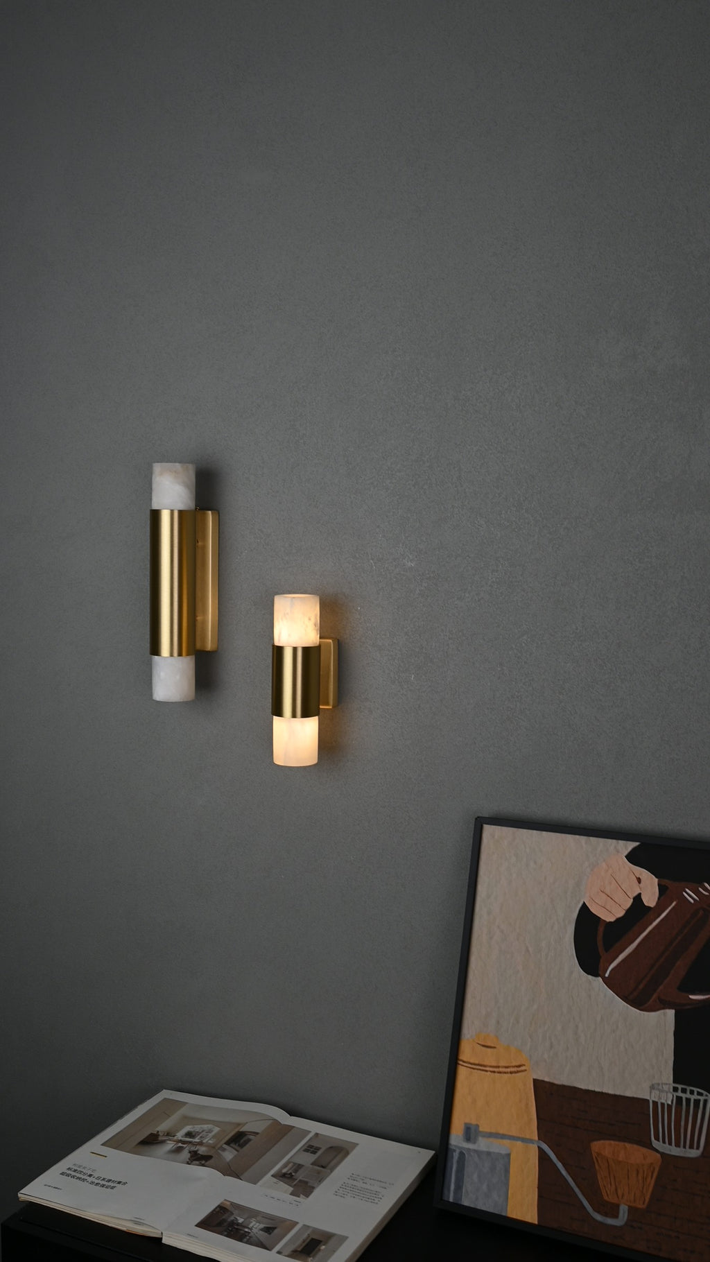 Modern Spanish Alabaster Slim Cylinder Wall Sconce - 10 10-real-side-off