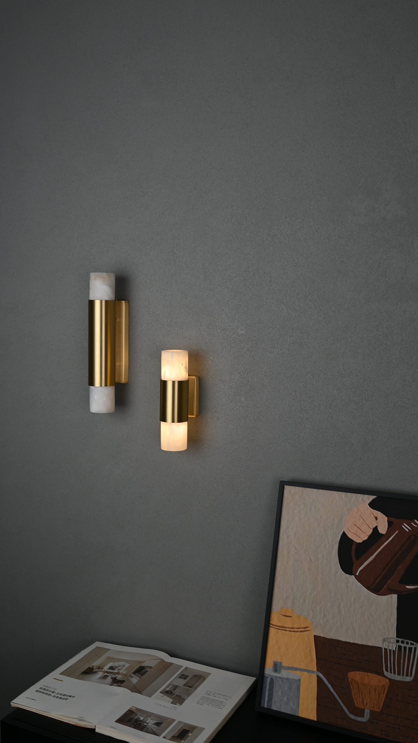 Modern Spanish Alabaster Slim Cylinder Wall Sconce - 10 10-real-side-off