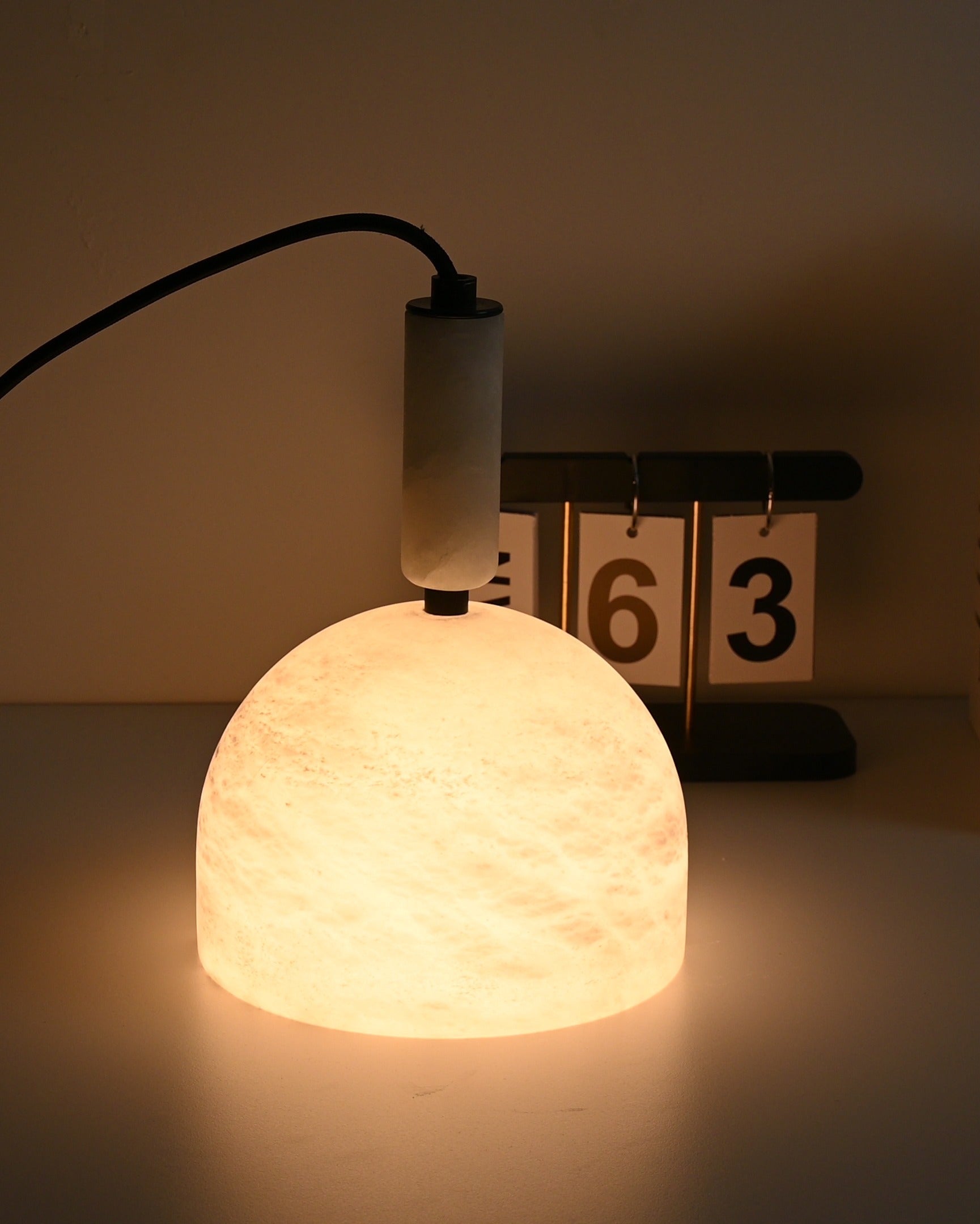 Modern Alabaster Dome Pendant Light in White - 10 10-real-table-glow-2