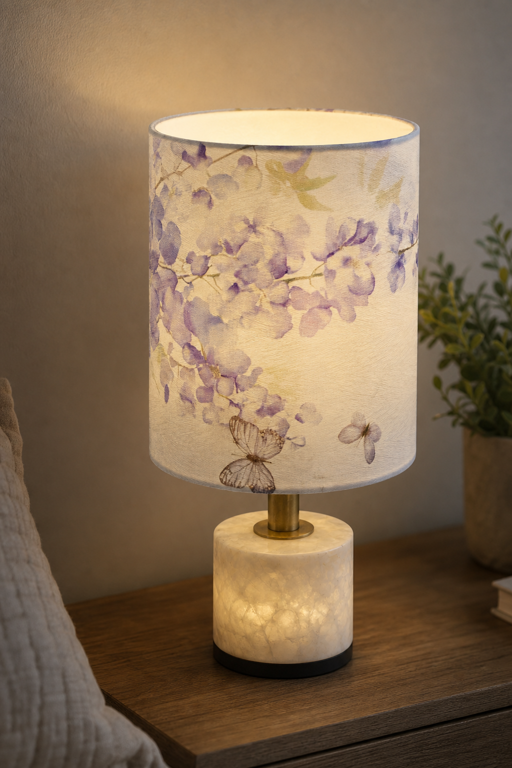 Modern Purple Floral Fabric Shade Table Lamp - generated main 10 10-shade-detail