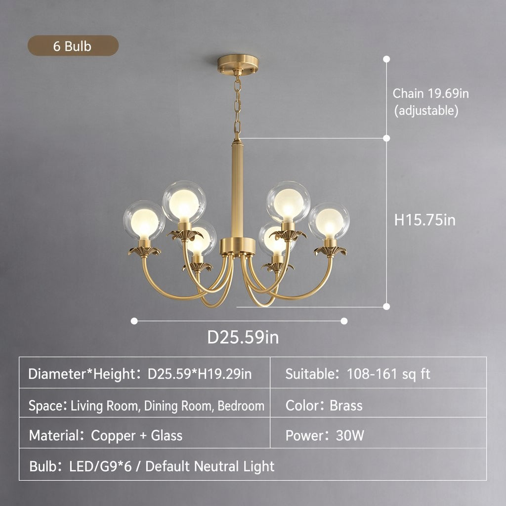 Modern Brass Glass Globe Chandelier - 10 10-sku-6-lights-original