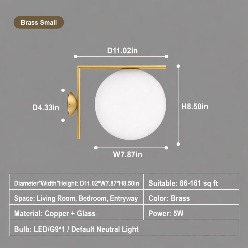 Modern Globe Arm Wall Sconce - 10 10-sku-brass-small