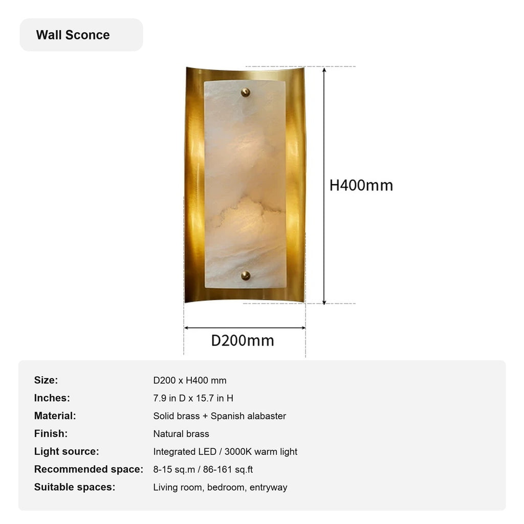 Modern Spanish Alabaster Rectangular Wall Sconce in Natural Brass - 10 sku rectangular wall sconce english