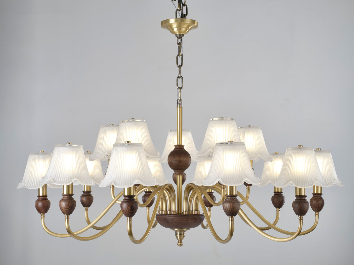 Complete supplier real photograph of the Sorrelune 12-light two-tier chandelier with canopy