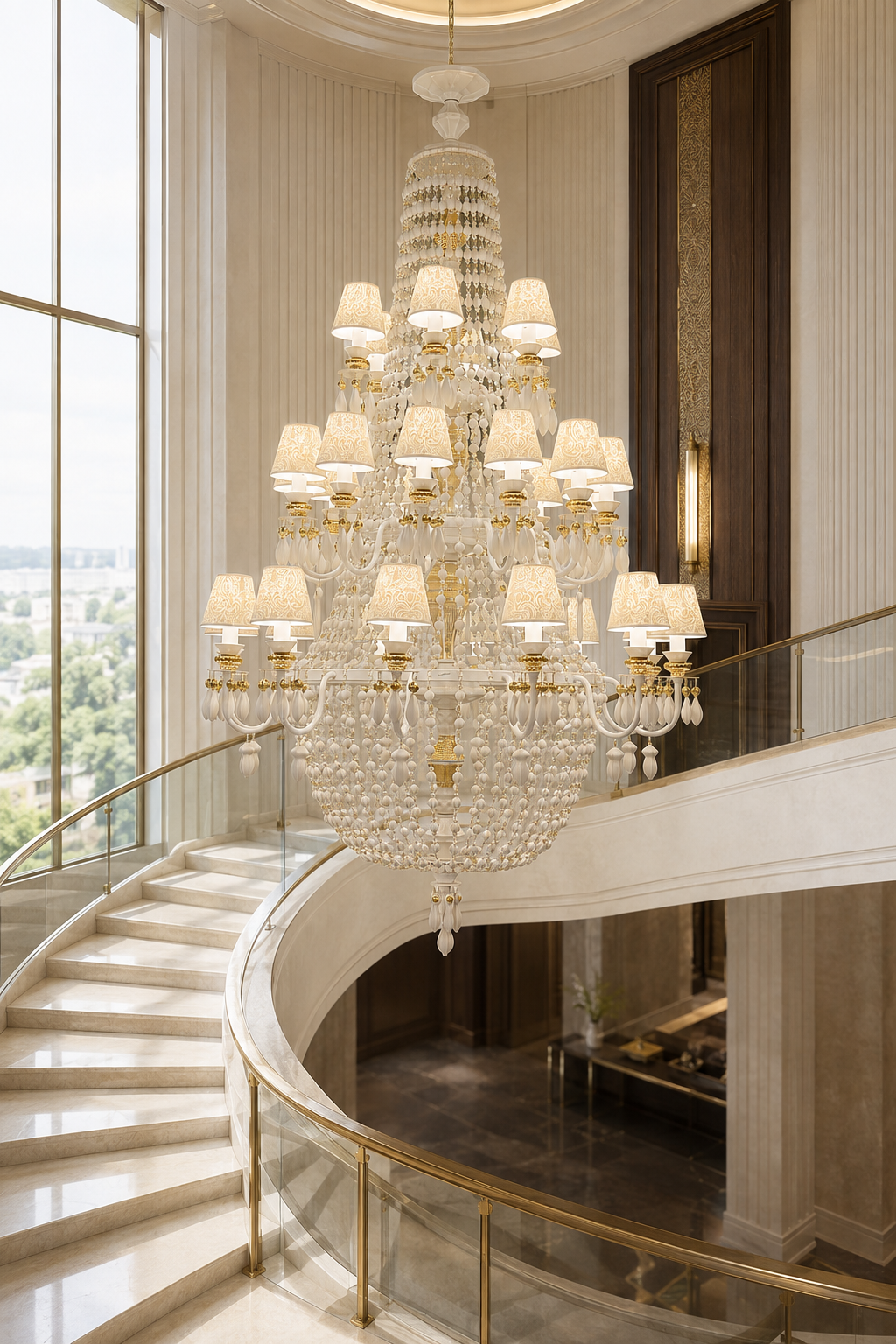 Ivorelle 30-light chandelier – grand hotel staircase void