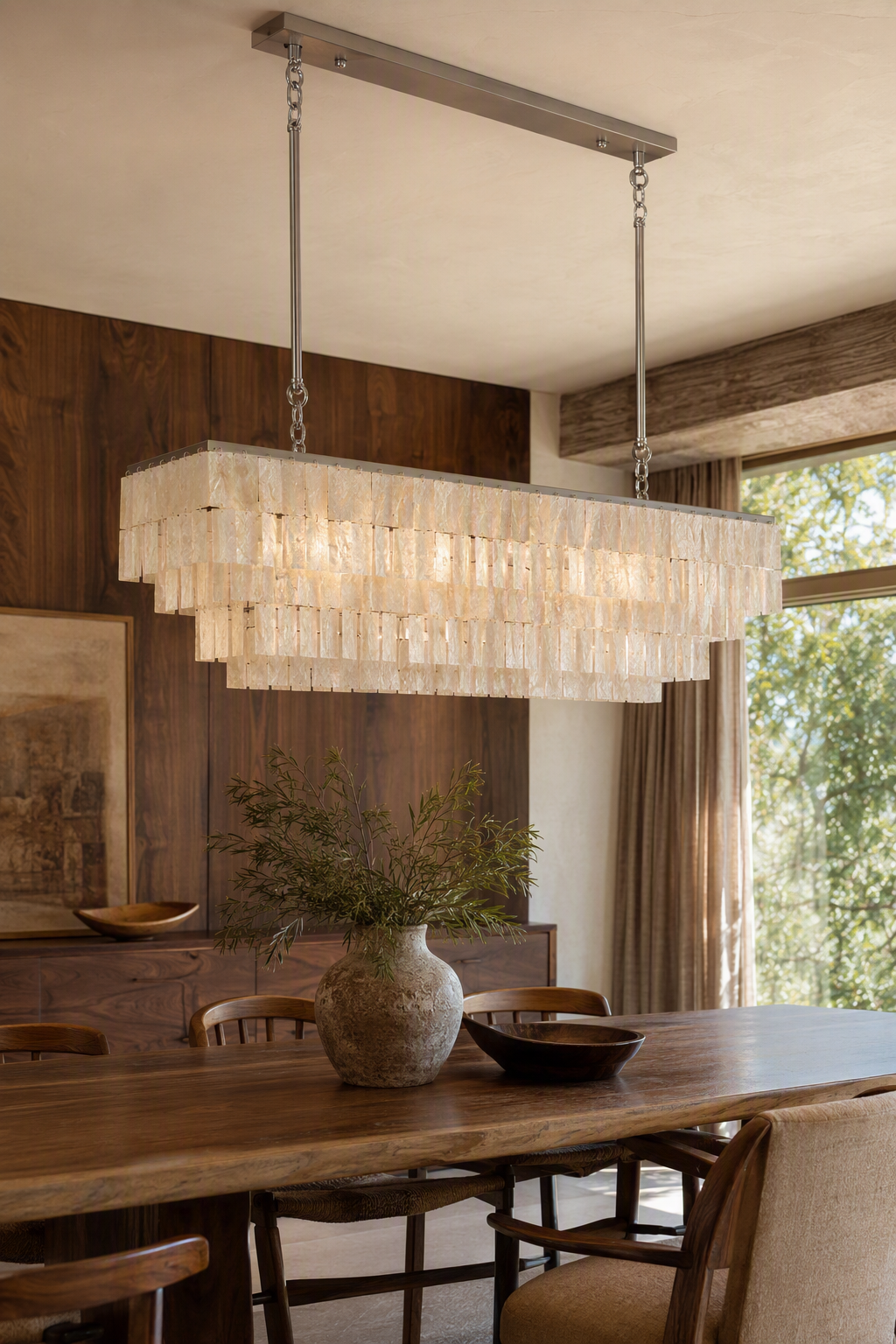 Capiz Shell Linear Chandelier gallery 10 walnut dining
