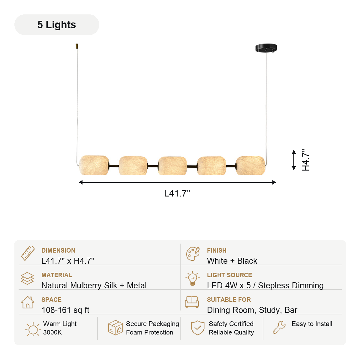 Modern Mulberry Silk Linear Pendant Light in White and Black - product image 13