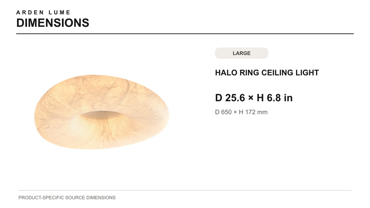 Large halo ceiling light dimensions D 25.6 by H 6.8 inches