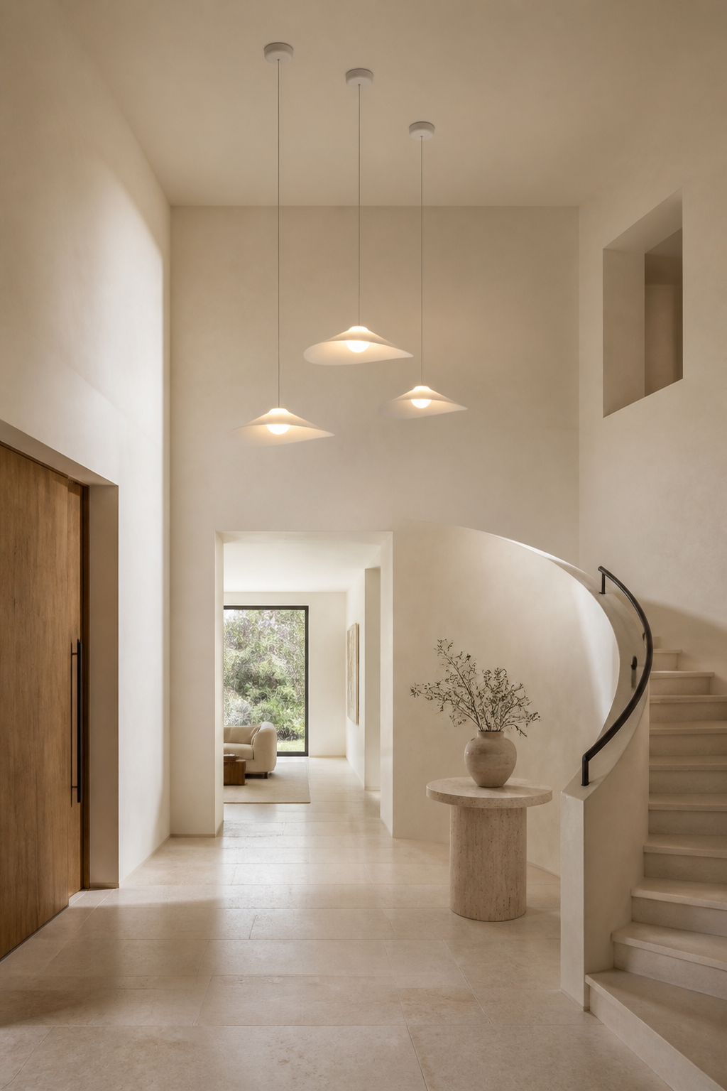 Velaire Sculptural Wing Pendant Light 50 cm installed scene 8 with complete ceiling connection