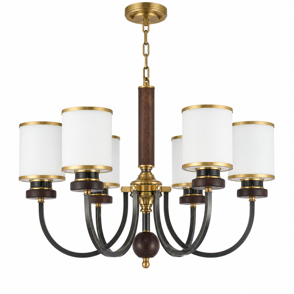 Complete Ashbourne six-light chandelier on pure white