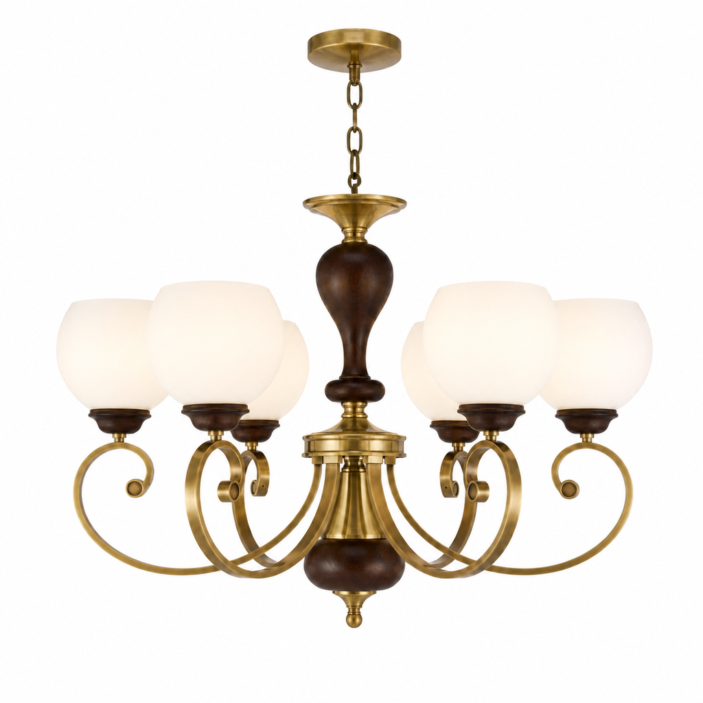 Complete Aurellane six-light chandelier on pure white