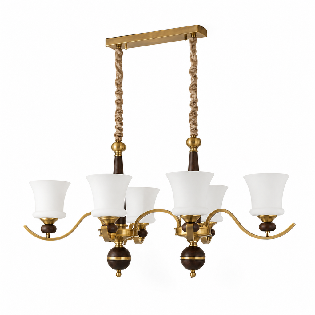 Complete Brontelle six-light linear chandelier on pure white
