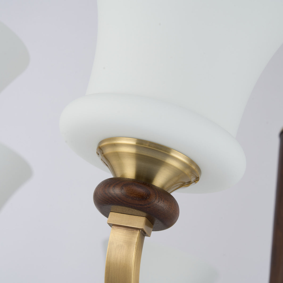 Caldrienne chandelier opal glass and ash wood ring detail