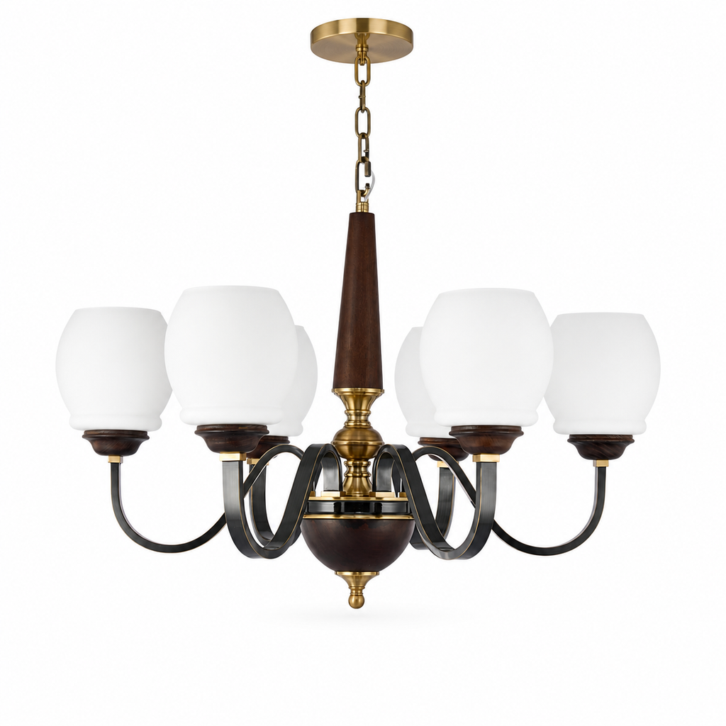 Complete Caldwell six-light chandelier on pure white