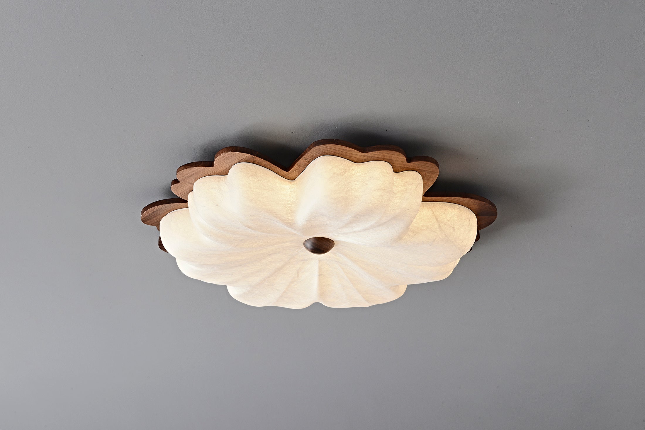 Modern Mulberry Silk Flower Ceiling Light in Walnut and White - 11 11-detail-silk-texture