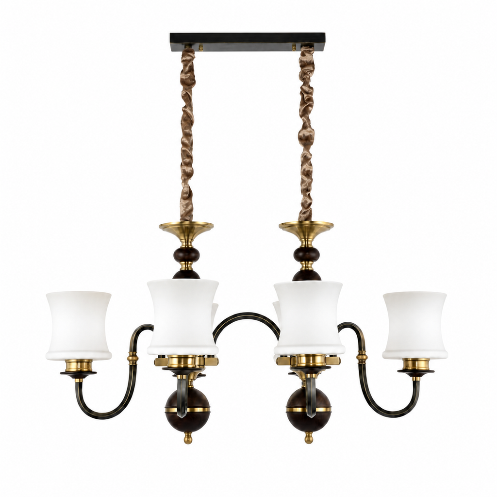 Complete Ebonelle six-light linear chandelier on pure white