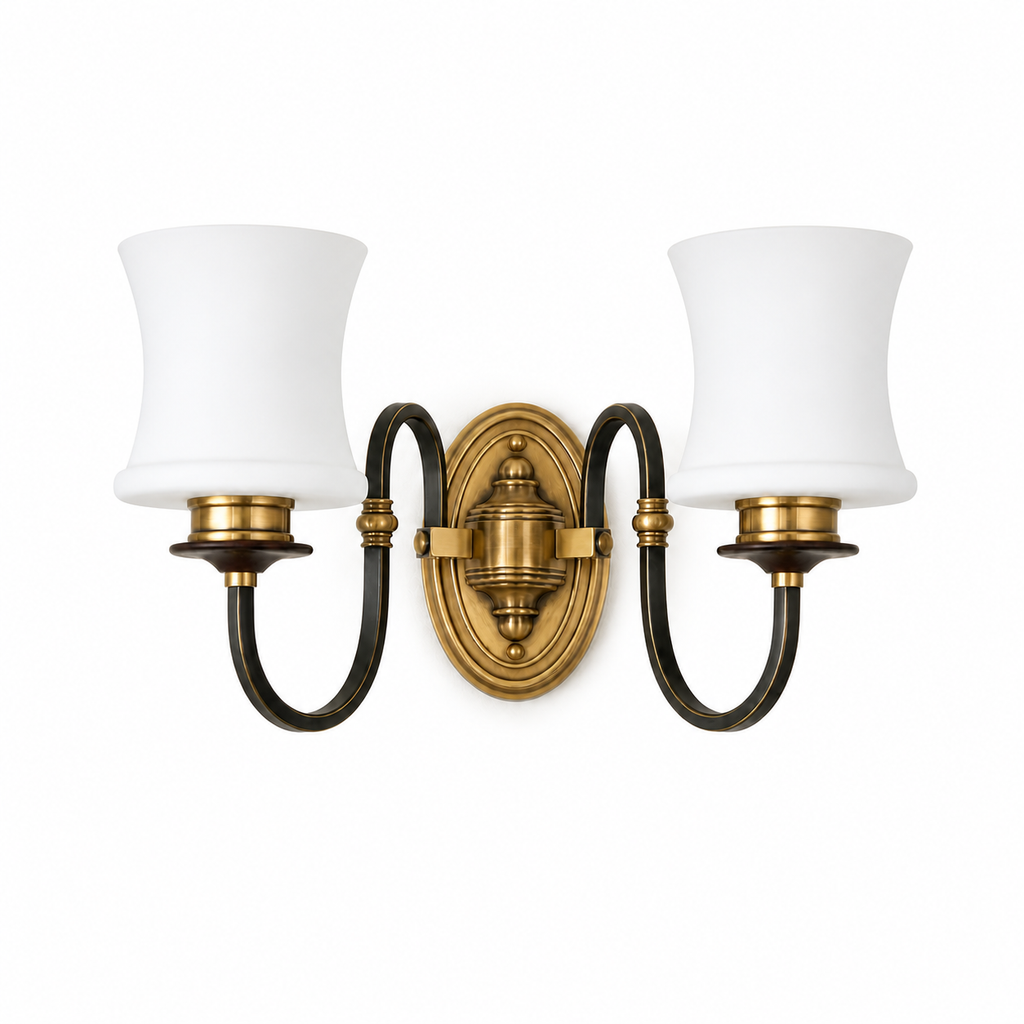 Complete Ebonelle two-light wall sconce on pure white