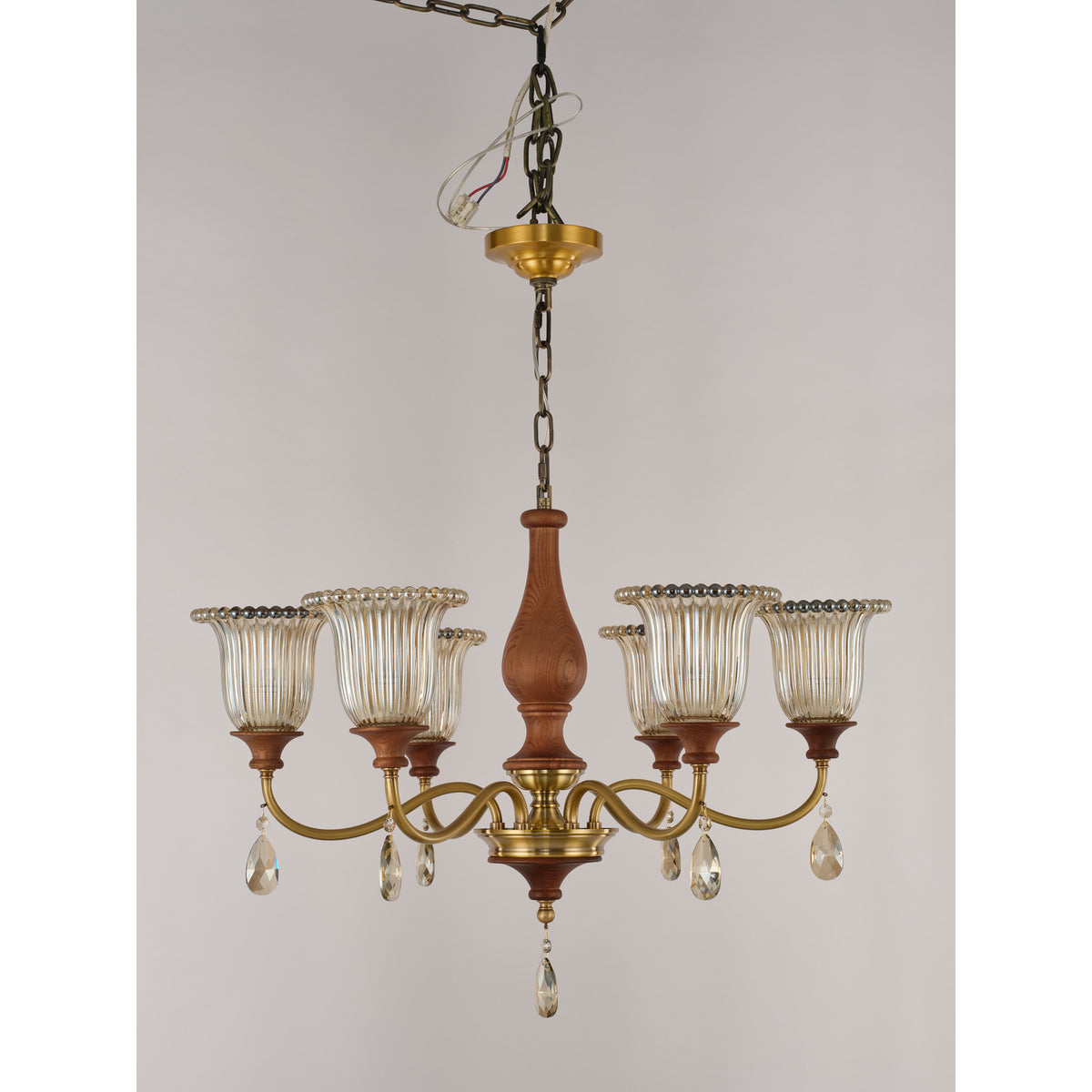 Real product photograph of the Rosalind six-light chandelier