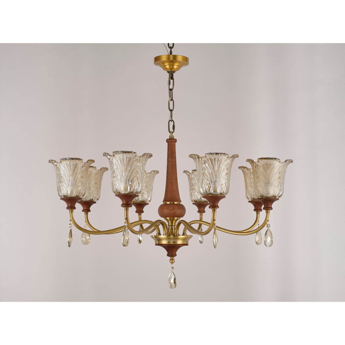 Real product photograph of the Aurelia eight-light chandelier