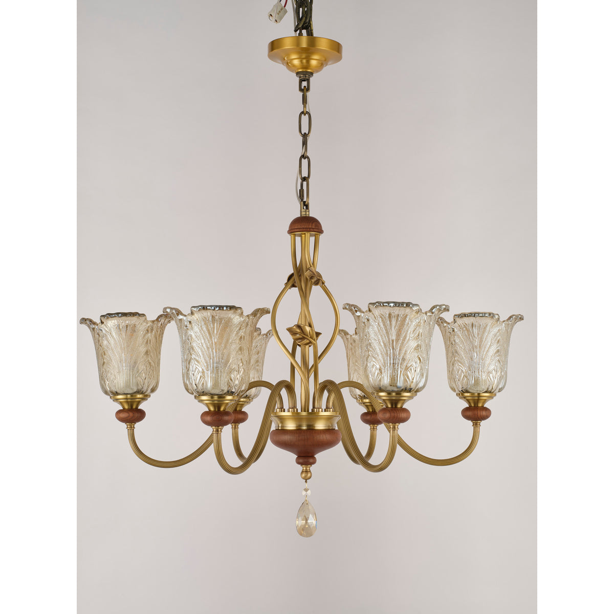 Real product photograph of the six-light single-tier chandelier