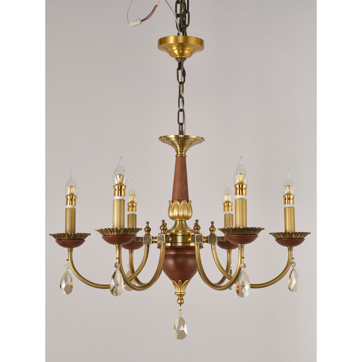 Real product photograph of the six-light single-tier chandelier