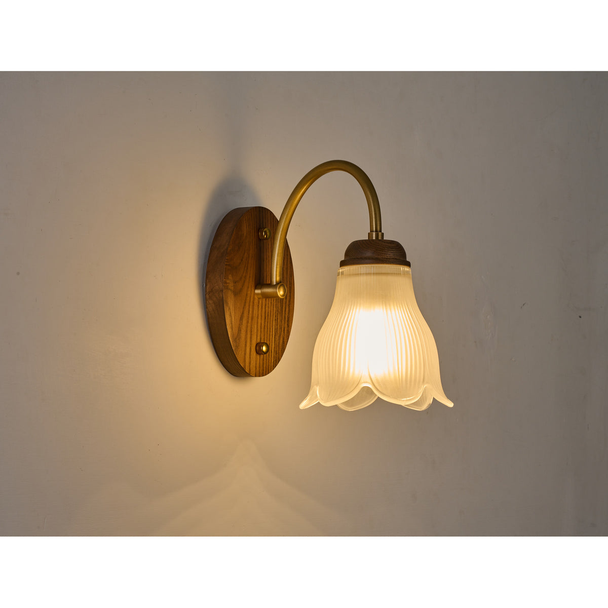Supplier real opposite-angle product photograph of the wall sconce illuminated
