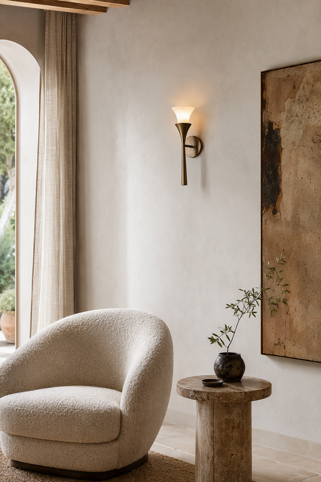 Sculptural Opal Glass and Alabaster Wall Sconce — Model A opal glass lounge wide daylight