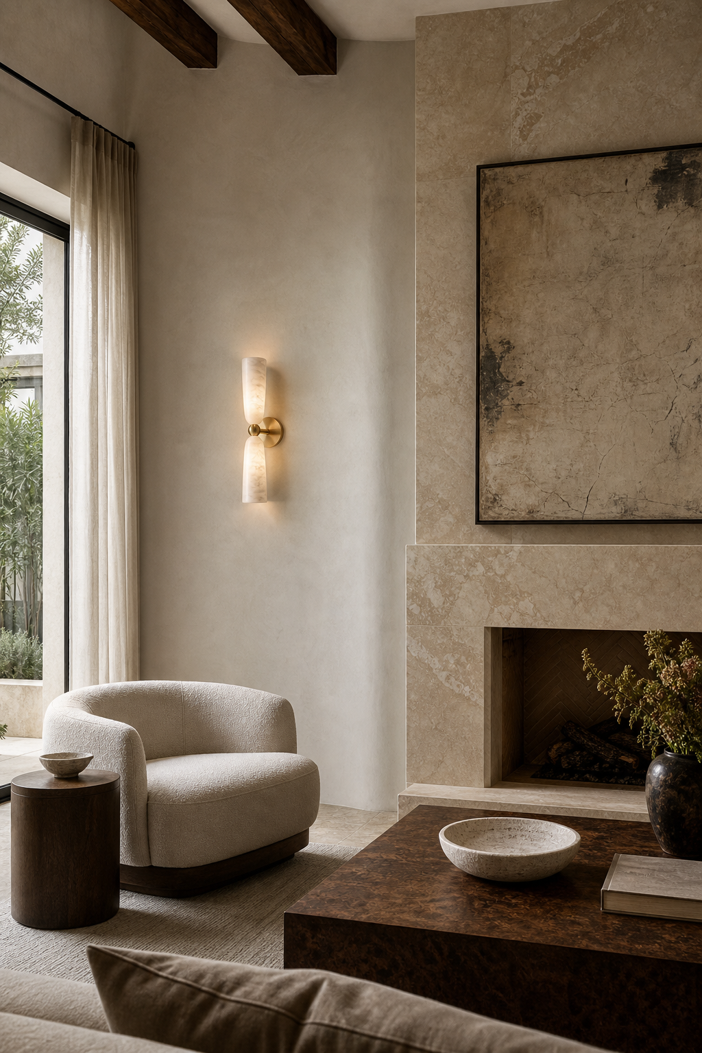 Double Alabaster Cylinder Wall Sconce lounge accent wall wide